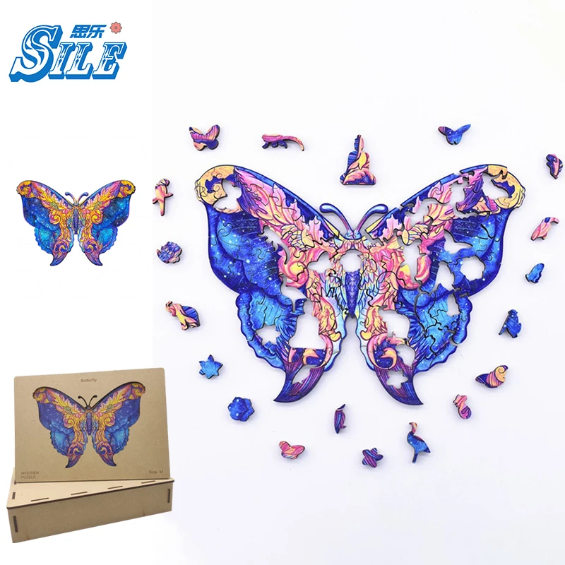 

Высококачественный 3D-пазл, деревянный пазл в форме бабочки, каждый кусок-это карта в форме животного, семейная головоломка для взрослых
