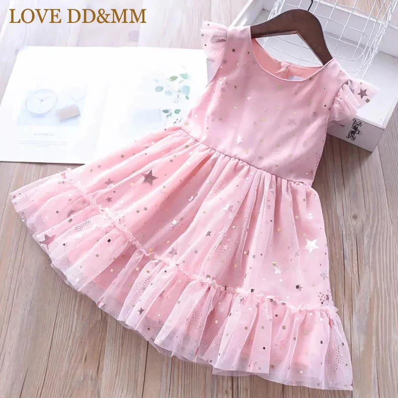 Розовый Платья для девочек с надписью LOVE DD& MM коллекция года, Новая Осенняя детская одежда милое платье-майка без рукавов с кукольным воротником и цветочным принтом для девочек - Цвет: Розовый