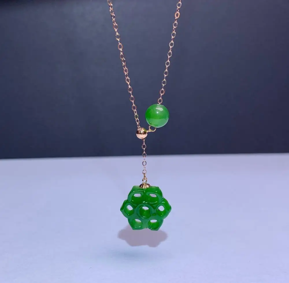 

Женское Ожерелье SHILOVEM, из желтого золота 18 карат, с натуральной зеленой яшмой, классические ювелирные украшения, 14 мм, mymz14146600by