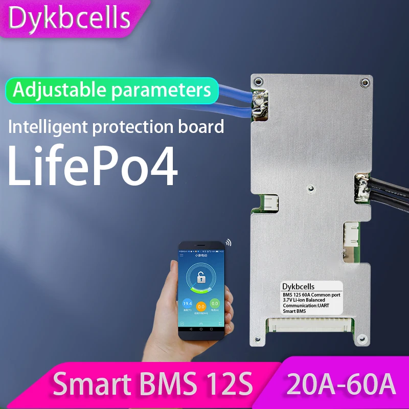 

Dykbcells Smart BMS 12S LifePo4 Battery Lithium Protection Board balance 60A 40A 30A 20A Bluetooth APP PC 3.2V