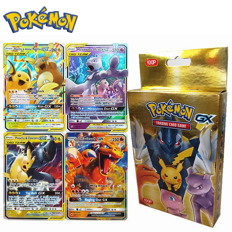 

100pcs Pokemon Gx Card Shining Takara Tomy Cards Game 63pcs Tag Team Battle Carte Pikachu Collection Toys For Children's Gift