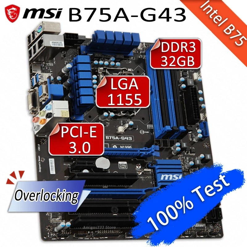 

Материнская плата MSI 1155, LGA B75A-G43, 32 ГБ DDR3, PCI-E 3,0, оверлок i7, i5, i3, Intel B75, 1155, Intel B75, 1155, DVI, VGA