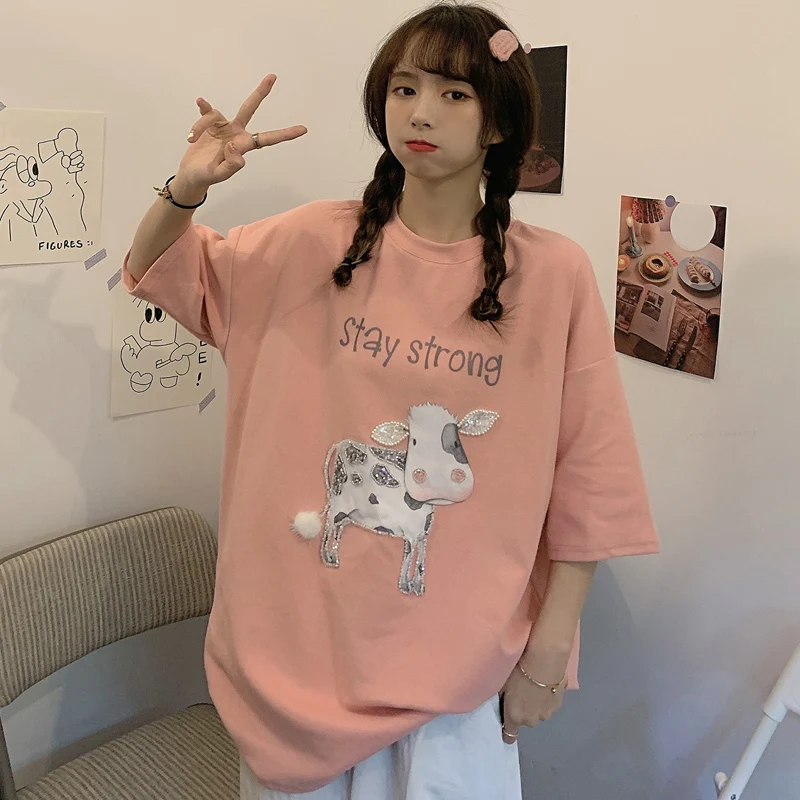 Футболка женская с коротким рукавом свободная нишевая дизайнерская рубашка в