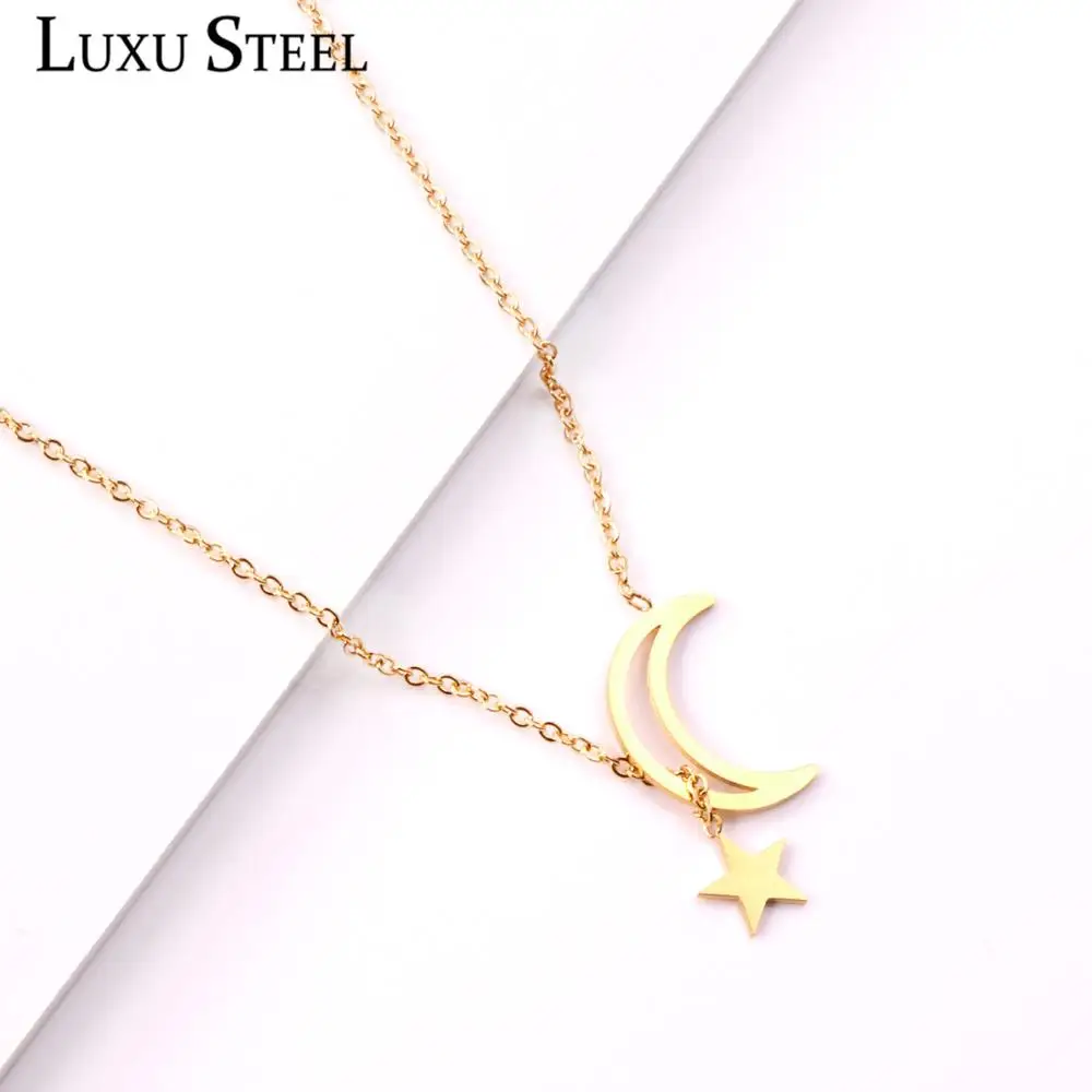 LUXUSTEEL золотые цепочки ожерелья для женщин Подвеска Звезда Луна ожерелье из