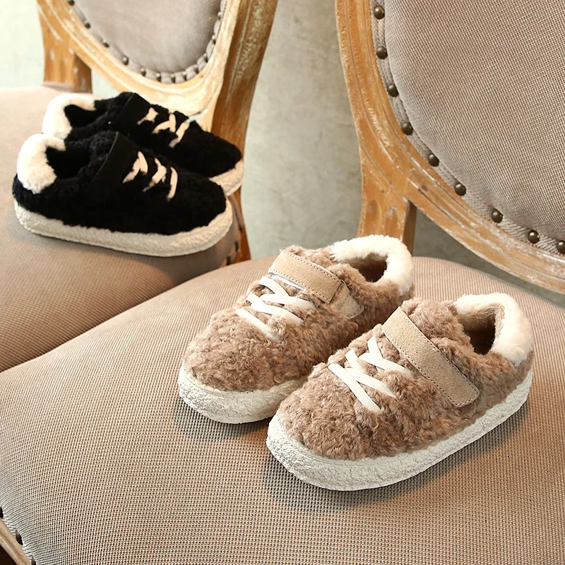 Новые зимние детские спортивные кроссовки повседневные теплые черные для