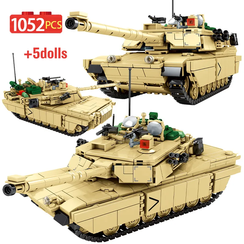 

1052 шт. городской военный M1A2 Abrams модель танка, строительные блоки, Вторая мировая война, колесо, армейское оружие, фигурки, кирпичи, игрушки дл...