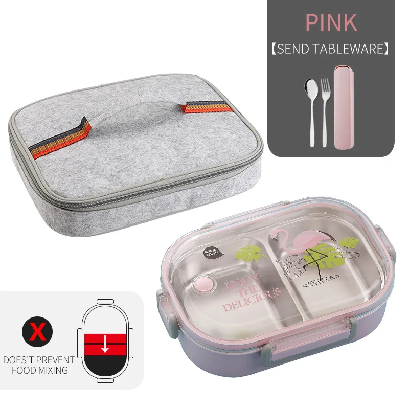 C Pink Bag Set WORTHBUY японский Ланч-бокс для детей школы 304 из нержавеющей стали бенто Ланч-бокс герметичный контейнер для еды детская коробка для еды - Цвет: C Pink Bag Set