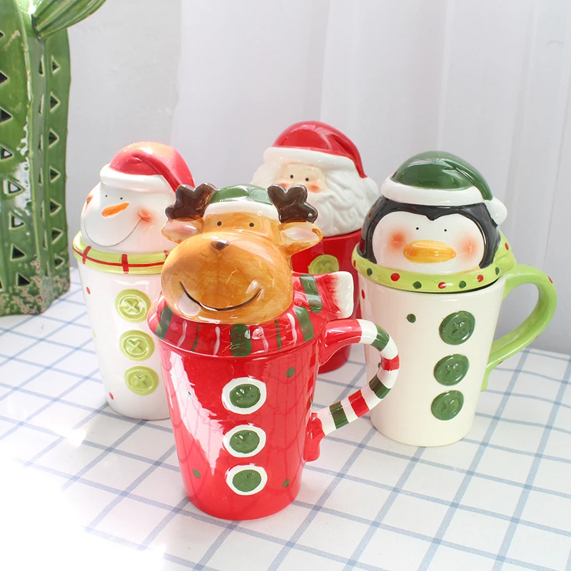 Рождественский керамический стакан 3D со снеговиками с северными оленями Пингвин