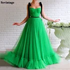 Женское длинное вечернее платье Sevintage, мятно-зеленое Тюлевое платье в горошек, плиссированное бархатное платье на бретелях-спагетти, для выпускного вечера, 2021