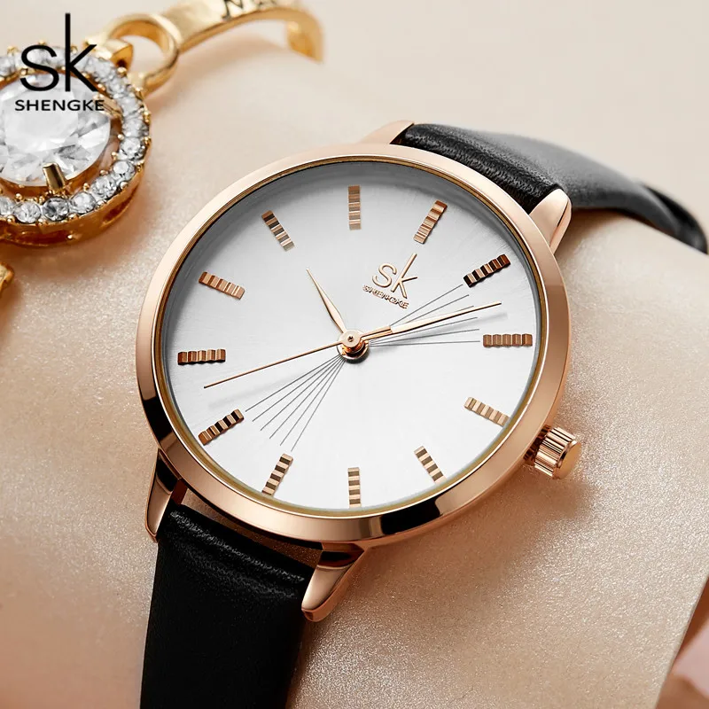 Shengke Новые поступления черный ремешок Rosegold чехол бизнес стильные женские часы
