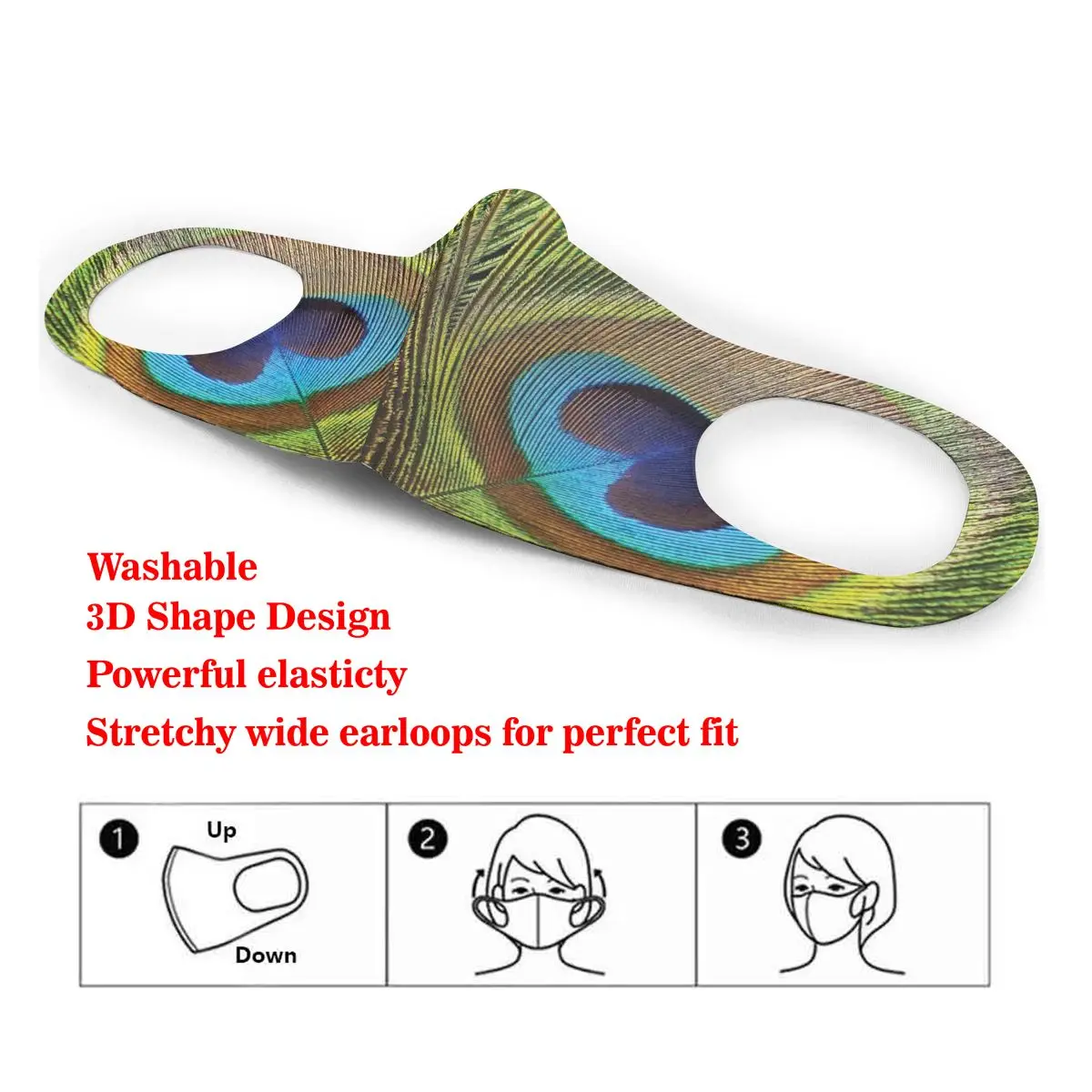 

Mouth Mask Peacock Feather With Eye Shape Close Up Picture Dust Face Masks Cover Washable & Reusable for Adult Student Kids