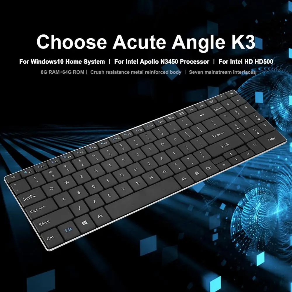 Острый угол K3 Мини ПК с клавиатурой для Intel N3450 четырехъядерный до 2,2 ГГц 8 Гб RAW+ 64 ГБ rom для Intel HD graphics 500 HDMI 4K
