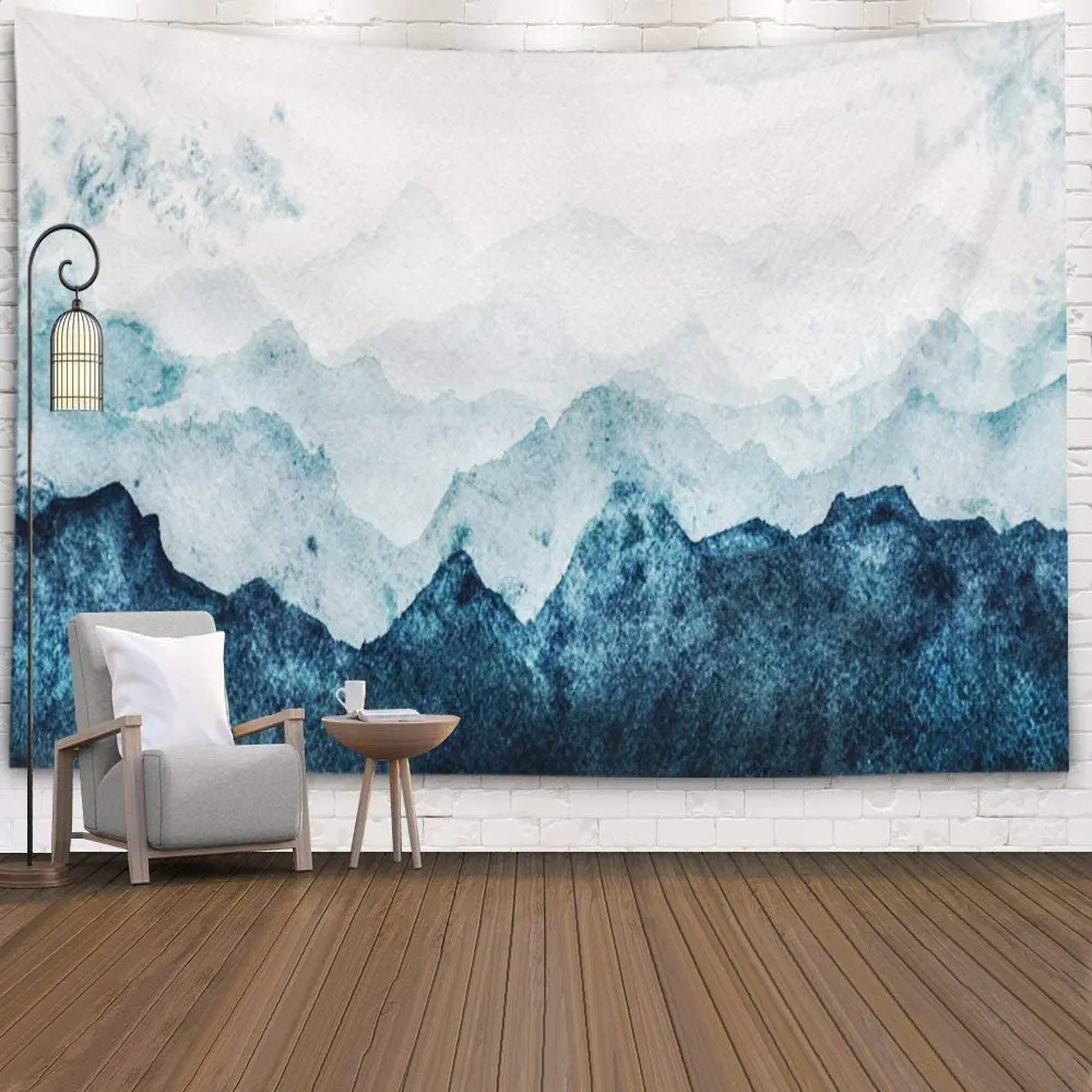 

Blue Mountains Distant Watercolor Tapestry Background Wall Covering Home Decoration Blanket Bedroom Wall Hanging Tapestries