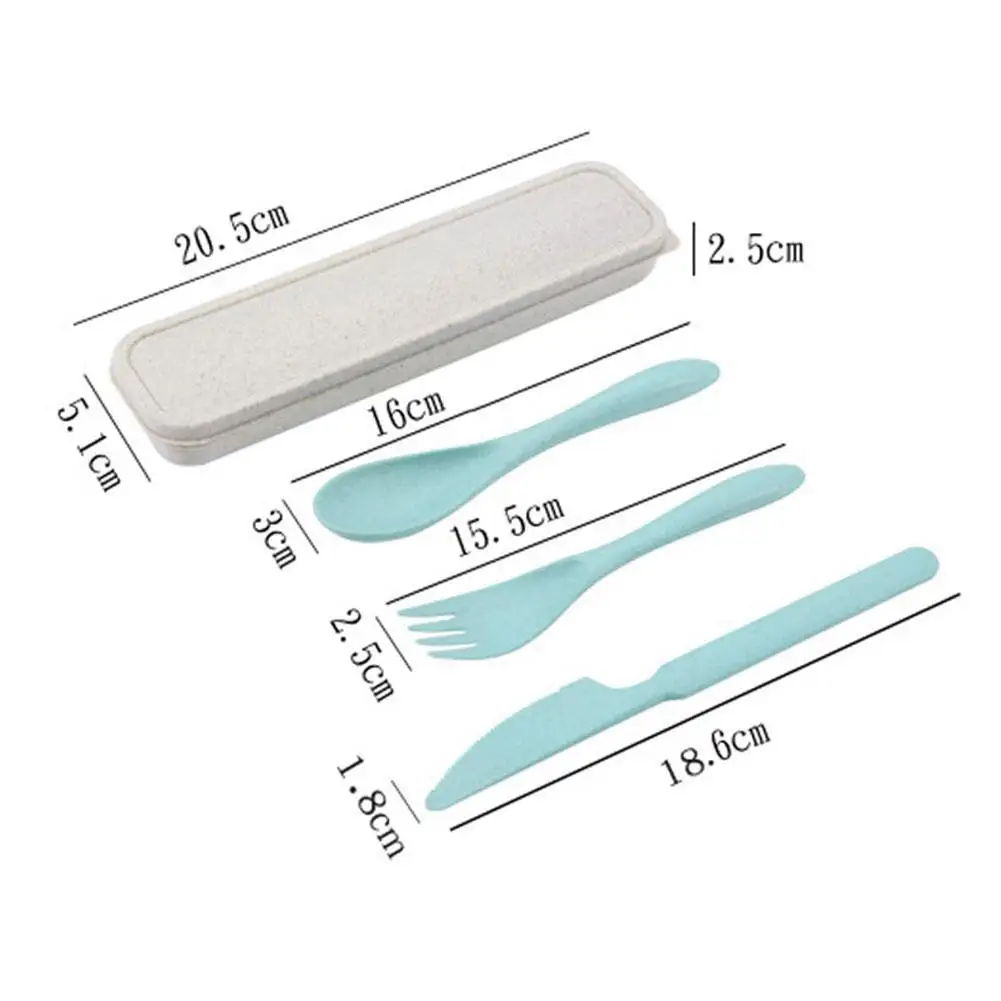 

3PCS New Wheat Straw Knife Fork Spoon Travel Cutlery Student Japan Sets Style Kitchen Tableware Portable Box Cutlery Dinner P6Y5