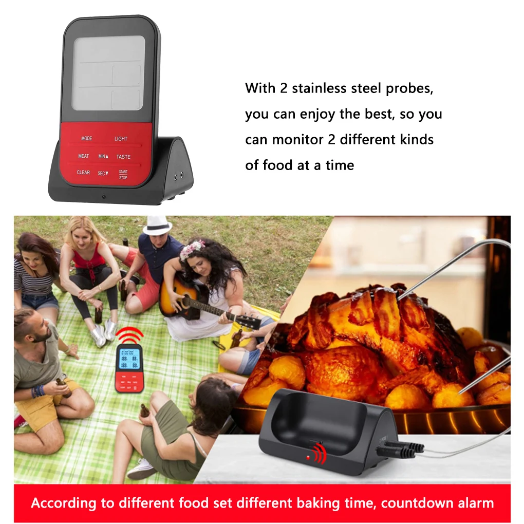 

Wireless Waterproof BBQ Thermometer Digital Cooking Meat Food Kitchen Oven Grilling Thermometer With Timer Function