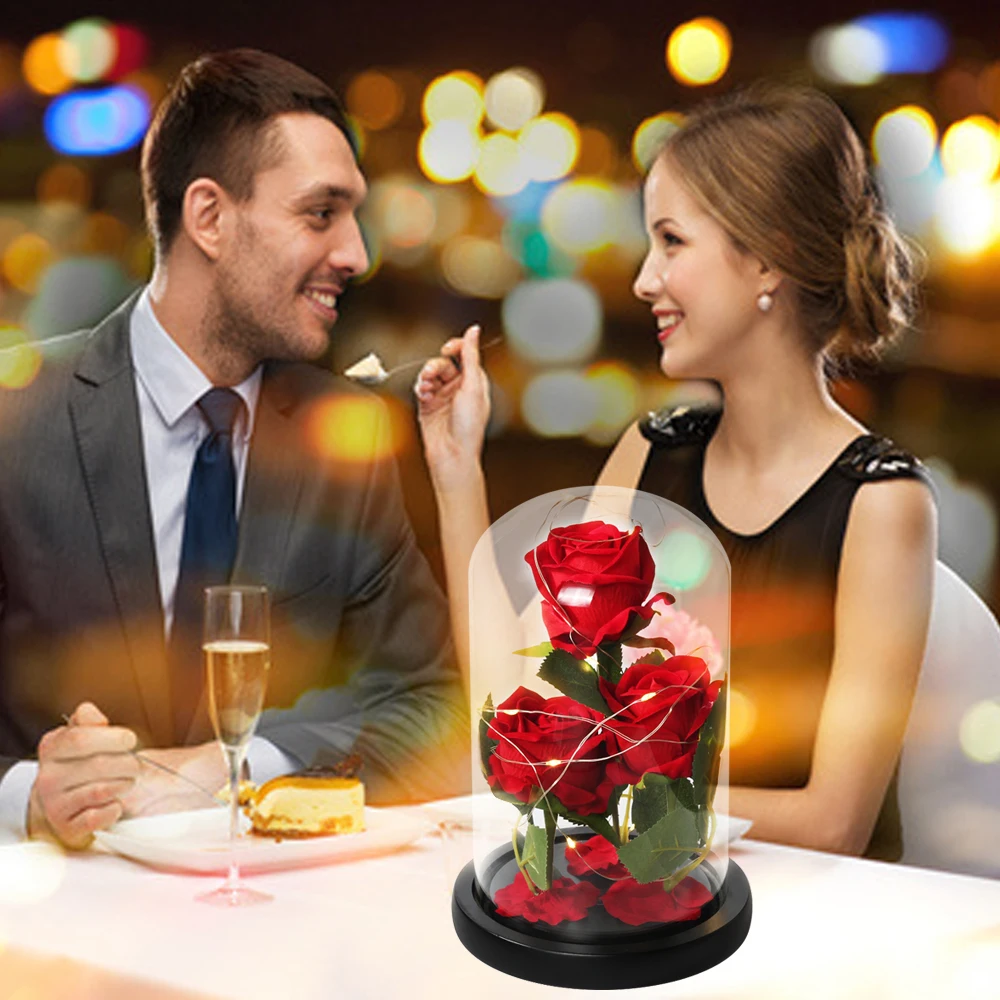 

Drop Artificial Flower LED Light Beauty The Beast In Glass Cover Christmas Home Decor For wedding Valentines Day New Year Gift