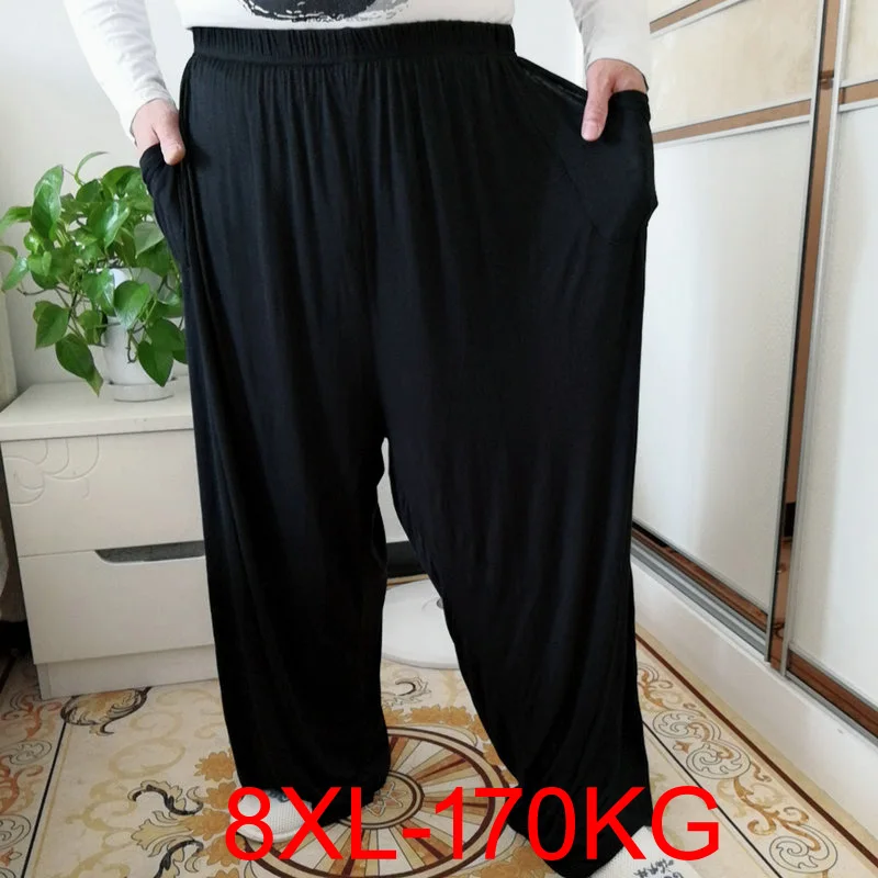 Men High Elastic Sleep Pants 7XL 8XL 60-1700KG summer modal casual home pants new large size men's super soft men's pants