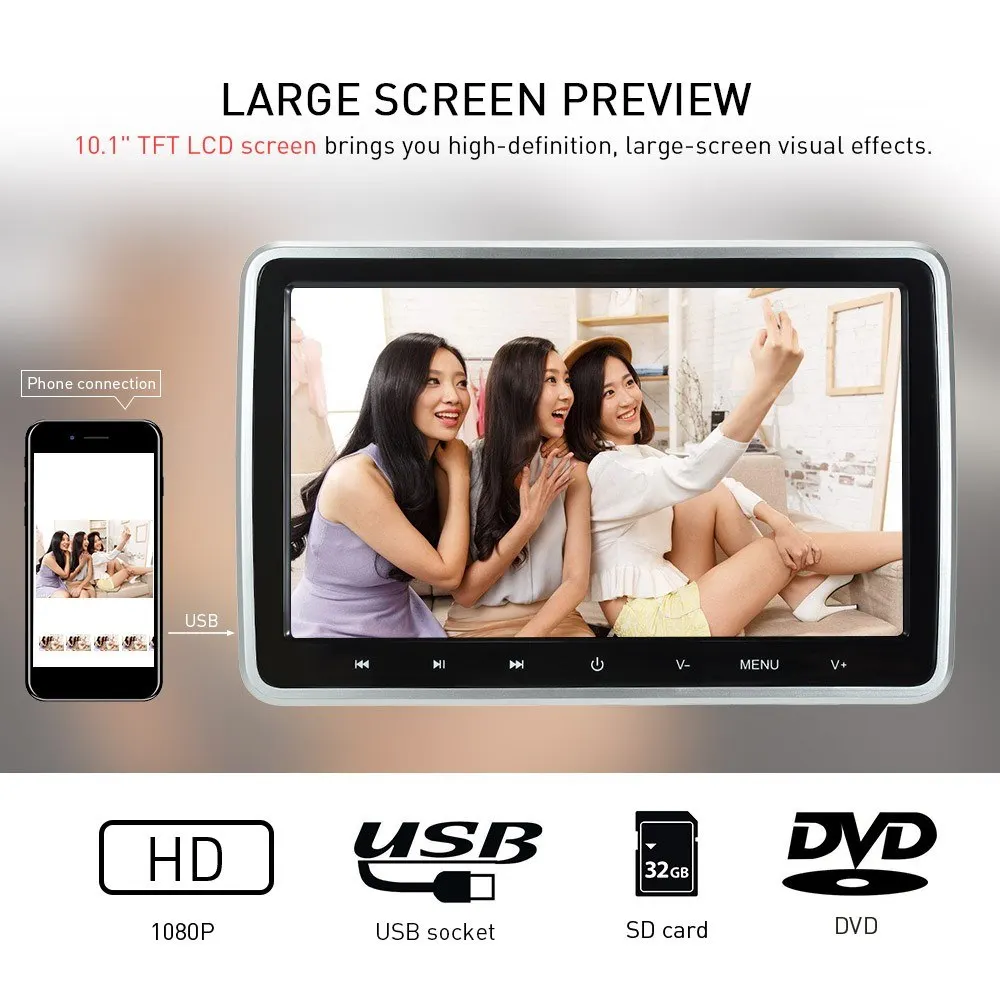 10 &quotАвтомобильный подголовник dvd плеер авто монитор видео игра FM сенсорная