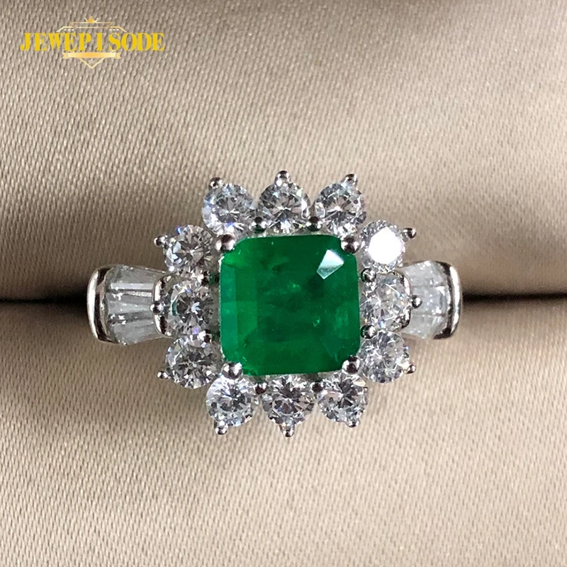 

Jewepisode Charms Silver 925 Jewelry 7MM Emerald Gemstones Rings for Women Anniversary Party 925 Ring Fine Jewelry Drop Shipping