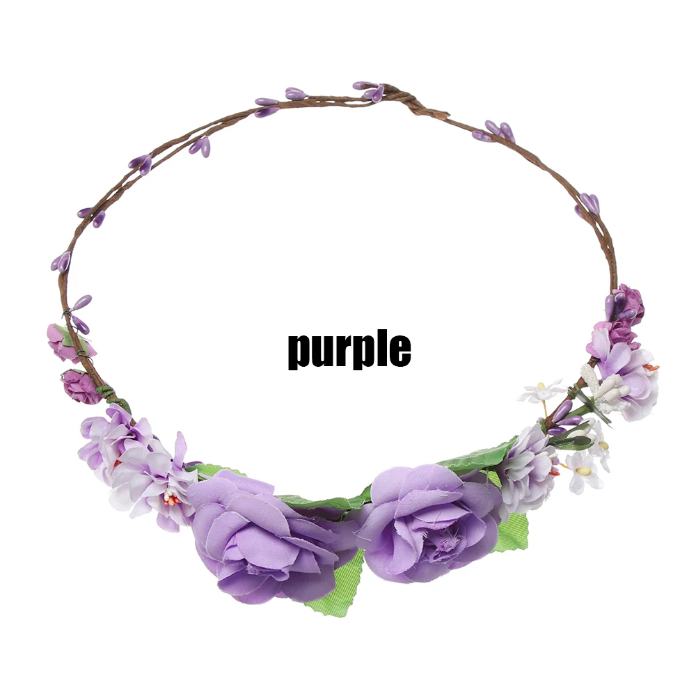 purple Богемия повязка, ободок для волос с цветами для Для женщин голову на праздники и свадьбы; для невест пляжные Головные уборы украшение для волос аксессуары - Цвет: purple