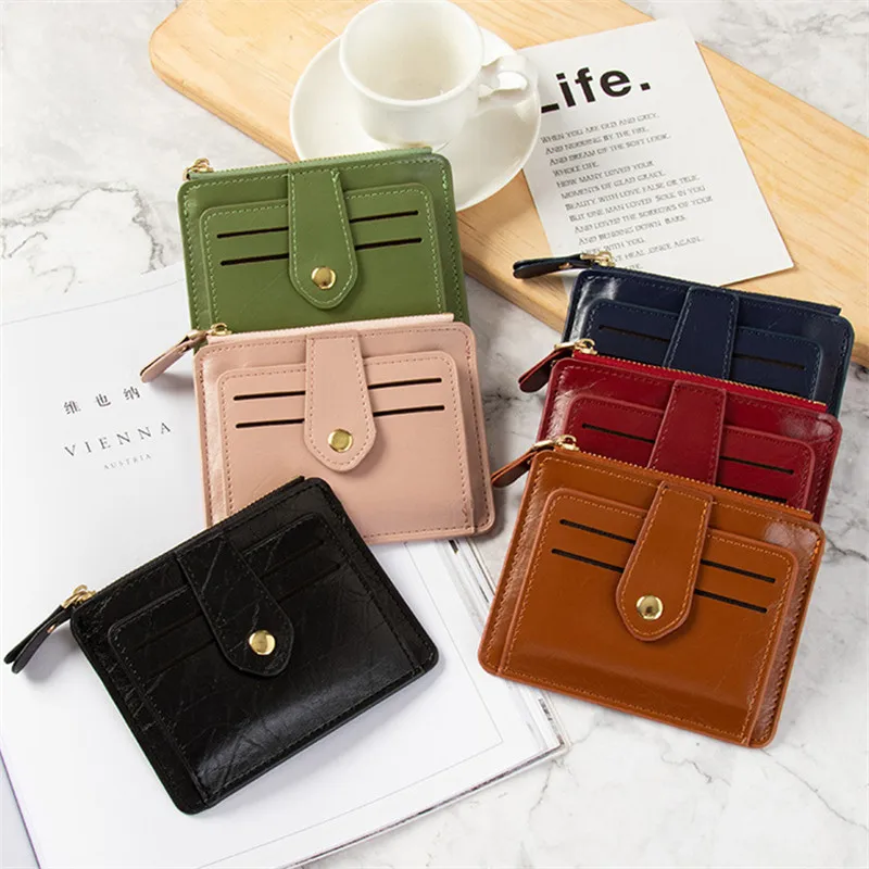 

PU Leather Short Business Card Holder Package Women's Wallets Female Small Thin Coin Purses Organizer Case Money Clip Bag