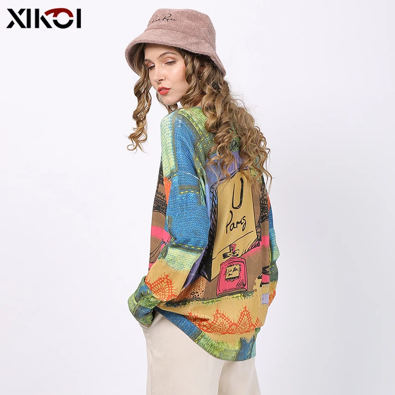 Зимний свитер с принтом женская осень 2021 большой Размеры пуловеры вязаный