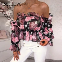 women floral print off shoulder ruffles blouse spring tops and blouses