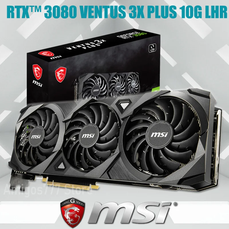 

MSI GeForce RTX™3080 VENTUS 3X PLUS 10G LHR видеокарта GDDR6X 1710 МГц видеокарта PCI Express 4,0 16X RTX 3080 DisplayPort
