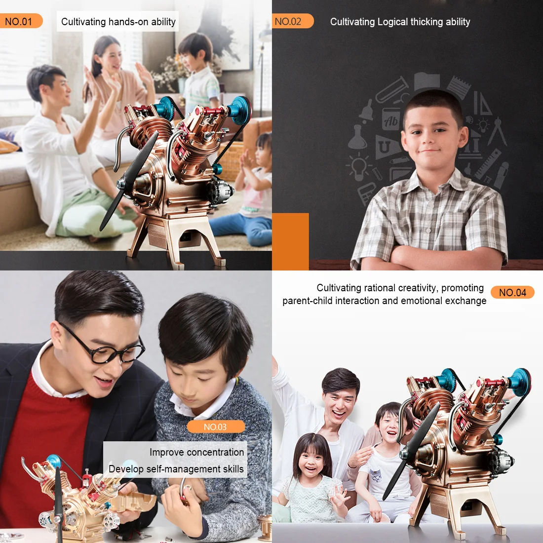 Полностью алюминиевый V2 Сборная модель двигателя автомобиля двухцилиндровый