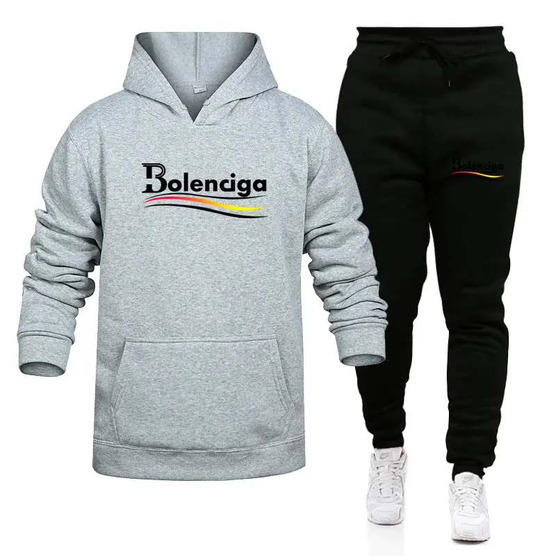 

Autumn/Winter New Men Personality Print Hoodie+Sweat Pants Two-piece Fashion Sports Casual Loose Pure Color Sweat Shirts Suit