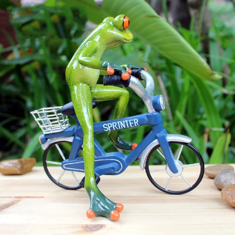 

3D Creative Frog Statue Cycling Bike Animal Frog Sculpture Figurine Resin Crafts J78C