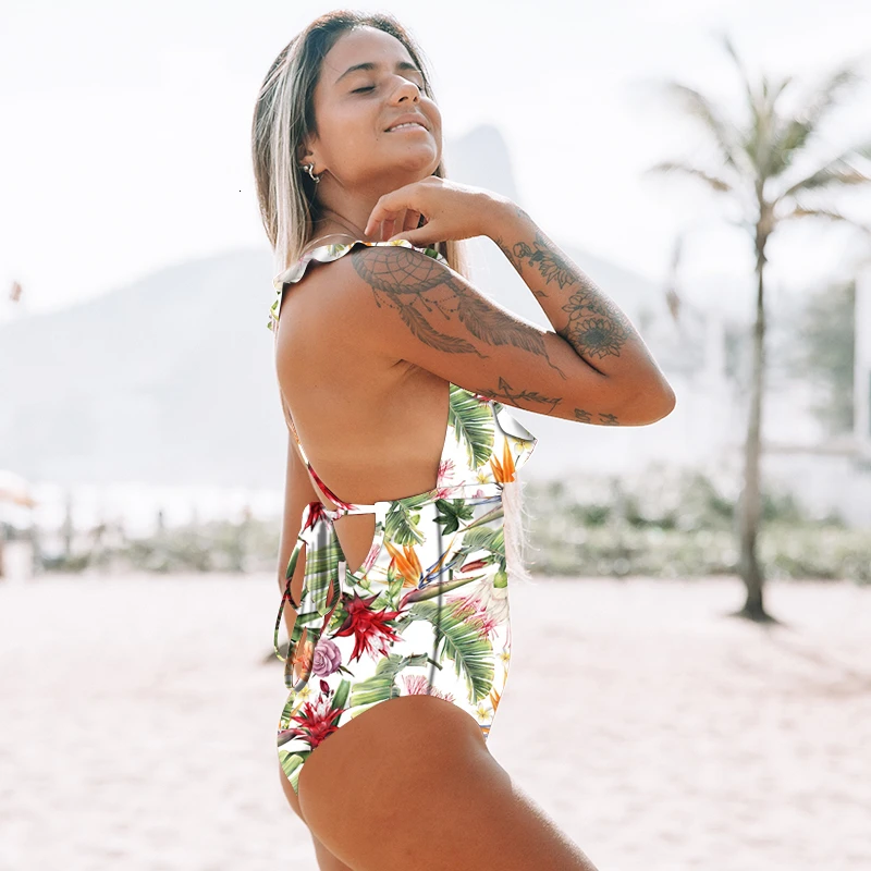 Купальный костюм размера плюс женский купальник с оборками Цельный бикини