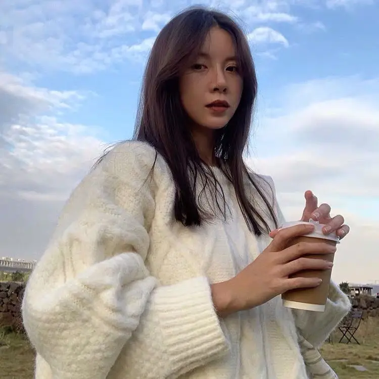 

Женский Теплый свитер с круглым вырезом, Свободный вязаный пуловер с круглым вырезом, P305, Осень-зима 2021