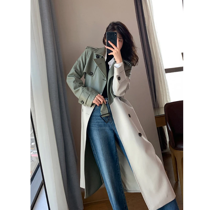 

Hot Sale Women's Luxury Long Pu Leather Trench Coat Spring Autumn Slim Elegant Streetwear Waterproof Biker Jacket Outerwear