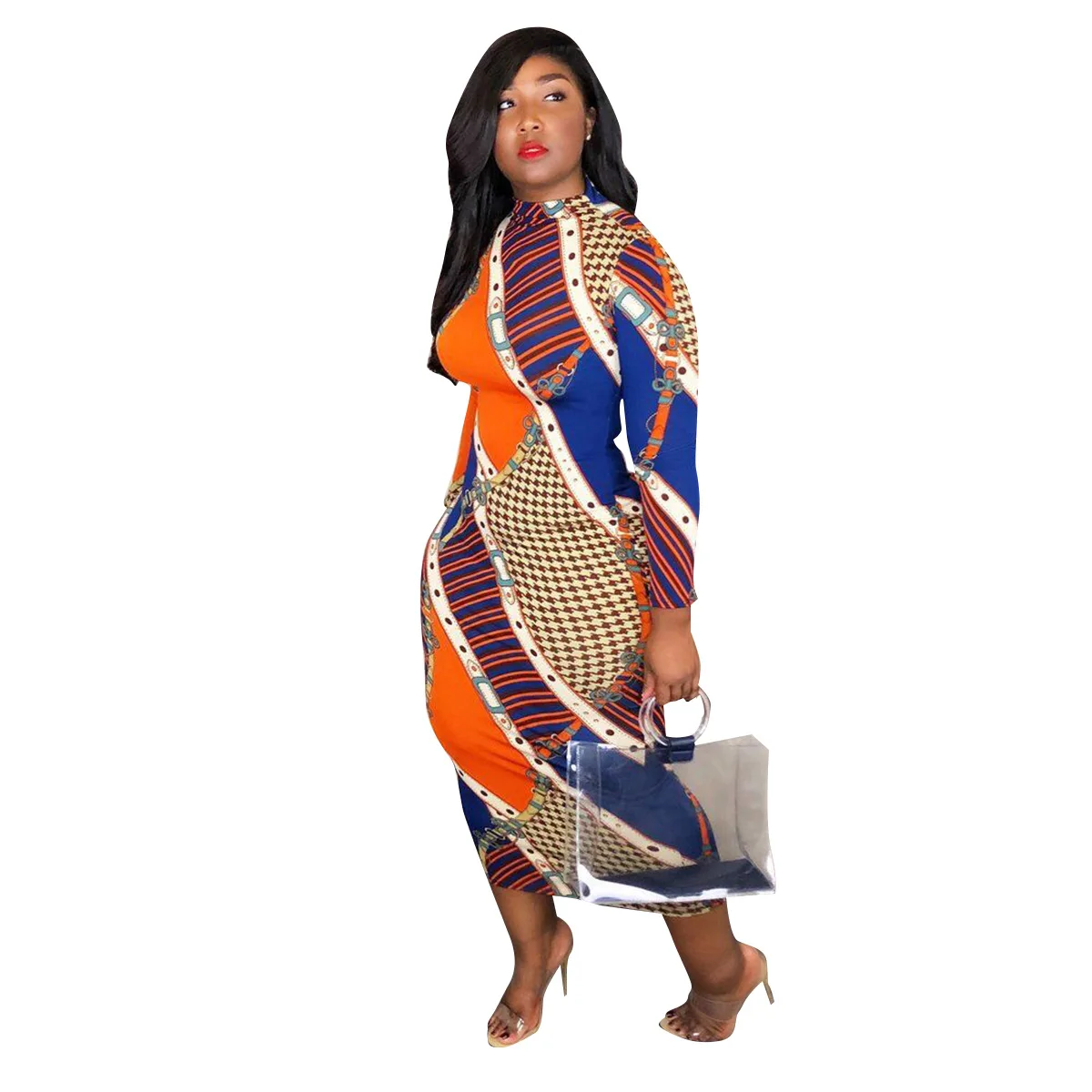 

Fashion Sexy Slim Print Plus Invisible Zipper Plus Size Dress
