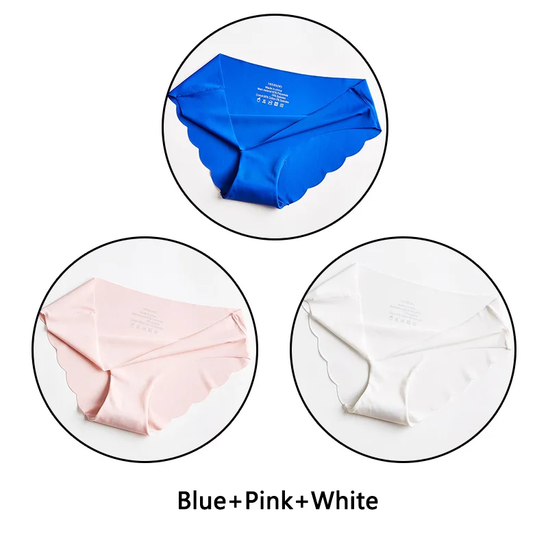 Blue Khaki White 3 шт. ультра тонкие мягкие женские трусики бесшовные трусы сексуальные оборки Нижнее белье Женские однотонные трусики 7 цветов Нижнее белье с низкой посадкой нижнее белье - Цвет: Blue Khaki White