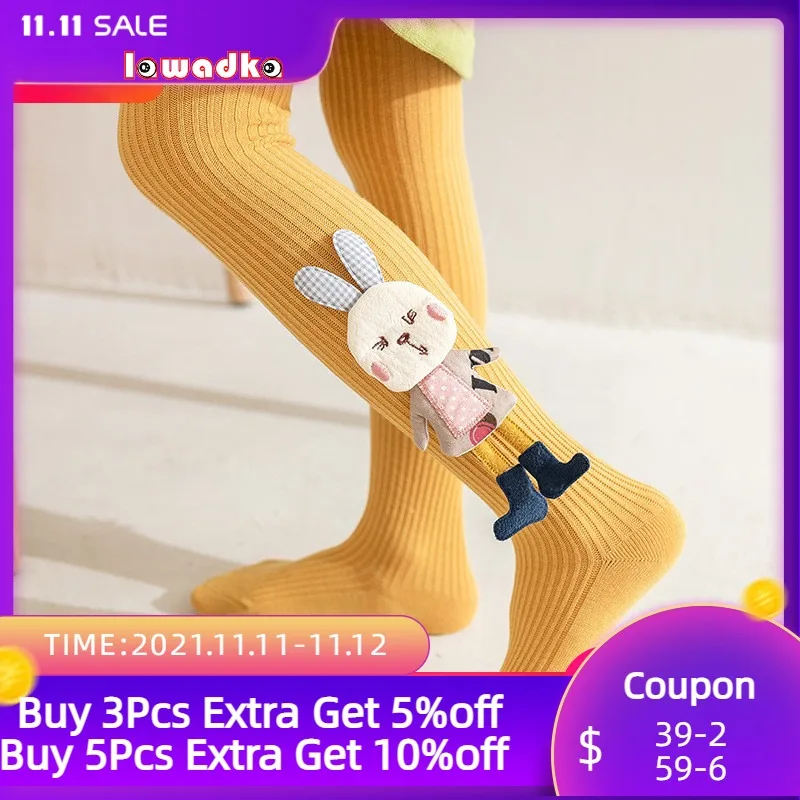 

Lawadka 2-7Years New Spring Autumn Tights for Girls Cotton Knitted Children's Pantyhose Cartoon Rabbit Kids Girls Tight 2021