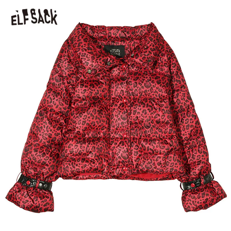 ELFSACK, красные, леопардовые, прямые, теплые, пуховые пальто для женщин,, зима, новинка, с рукавами, повседневная, офисная, женская, базовая верхняя одежда