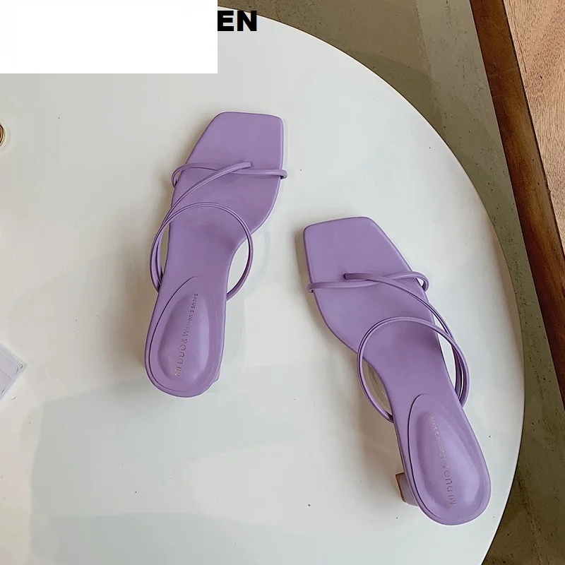 

Fashion Low Heel Slippers Women Brand Sandals Slip On Slides Candy Color Summer Shoes Beach Flip Flops Narrow Band Slippers