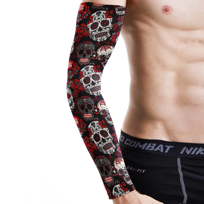 

Cool Skull Tattoos Arm Sleeves Unisex Comfortable Compression Men Ice Silk Sleeves Outdoor Climbing Cycling Sports Sun Sleeves