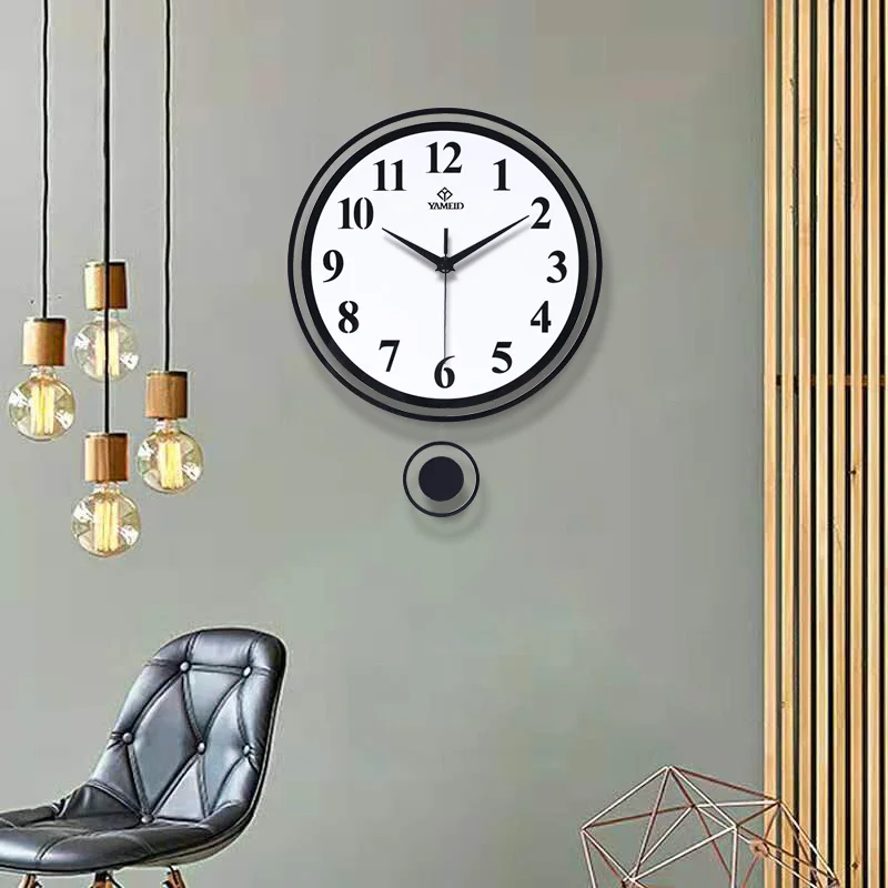 

Modern Classic Black White Fashion Wall Clock Arabic Number Mute Swing Acrylic Round Wall Clock Living Room Bedroom Decoration
