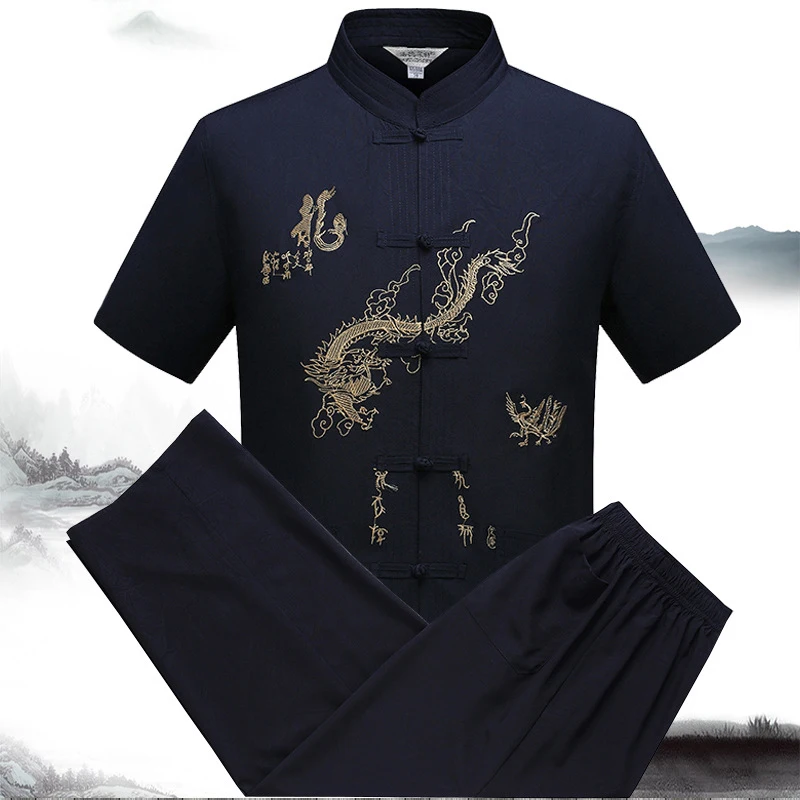 

M-3XL 10Colors Men Embroidered Chinese Hanfu Shirt Pants Suit Traditional Party Kung Fu Costume Tops Plus Size