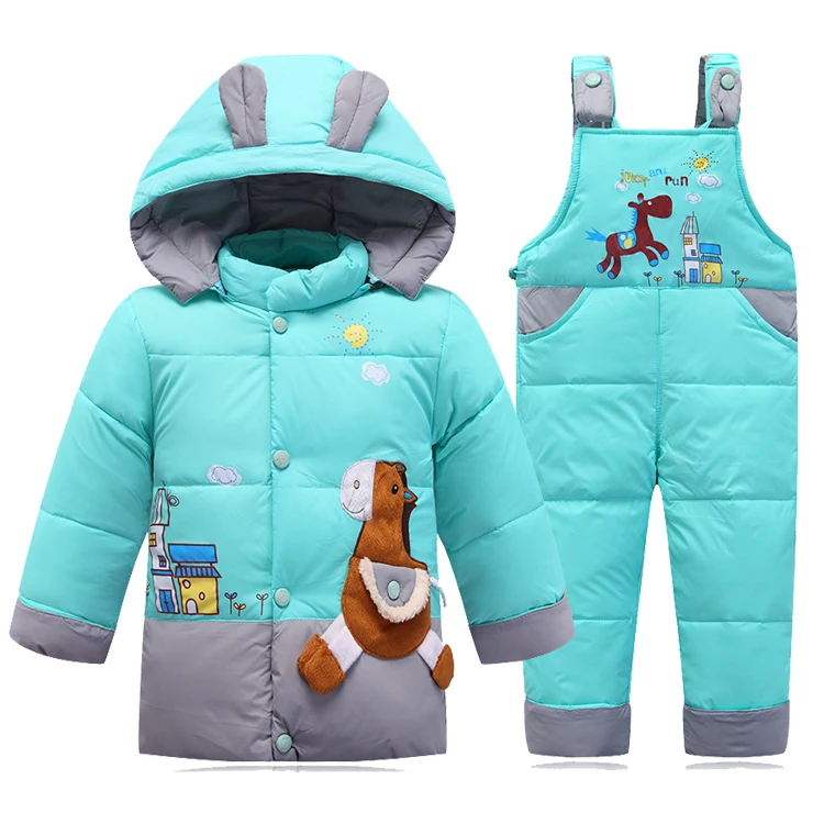 Комплект теплой зимней куртки на утином пуху для маленьких мальчиков и девочек