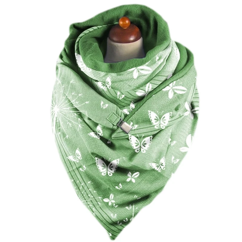

Women Winter Thick Warm Triangle Scarf with Clip Butterfly Print Shawl Blanket M5TE