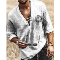 2022 t shirt fashion half sleeve v neck lace up tshirt casual male tees tops clothes loose t shirt for men summer sport mujer