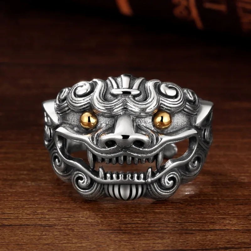 

Vintage Chinese Style Tang Shi Lion Rings Men's Domineering Adjustable Finger Ring Party Jewelry Good Lucky Rings Accessories