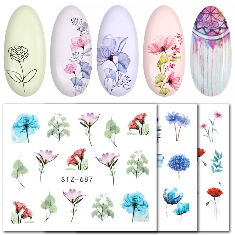 

1Pc Spring Water Nail Decal And Sticker Flower Leaf Tree Green Simple Summer DIY Slider For Manicuring Nail Art Watermark