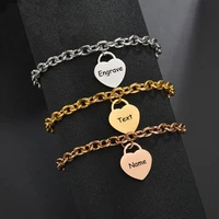 engraved names date stainless steel 3 colors heart pendant custom bracelet personalization bangle gift for lovers woman jewelry