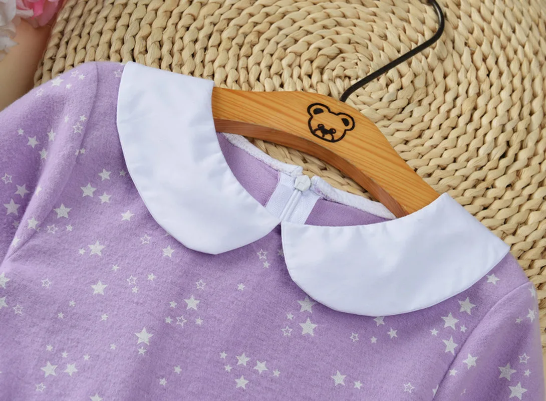 Cotton Princess School Children Clothes Little Stars Peter Pan Collar Long Sleeve 3-10Y Kids Dresses for Girls | Детская одежда и