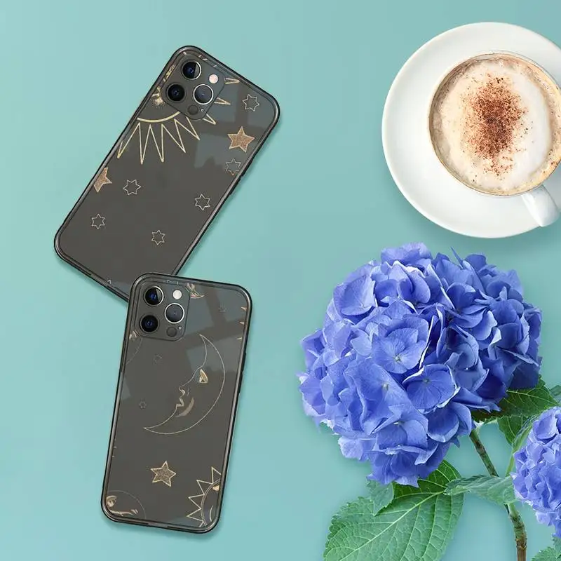 

Funny Sun Moon Face Phone Case For iPhone 12 11 8 7 se 2020 pro X XS XR MAX Plus Black Transparent Cover
